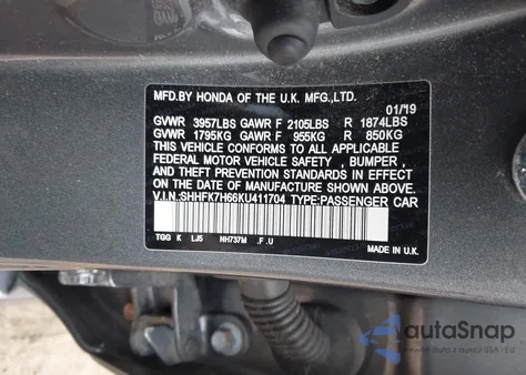 2019 Honda Civic Ex from USA, damaged, VIN SHHFK7H66KU411704